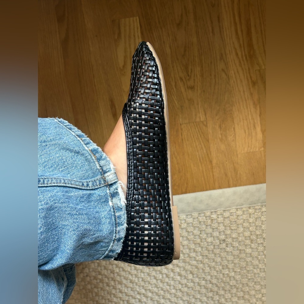 Black Woven Leather Ballet Flats - Picture 2 of 4